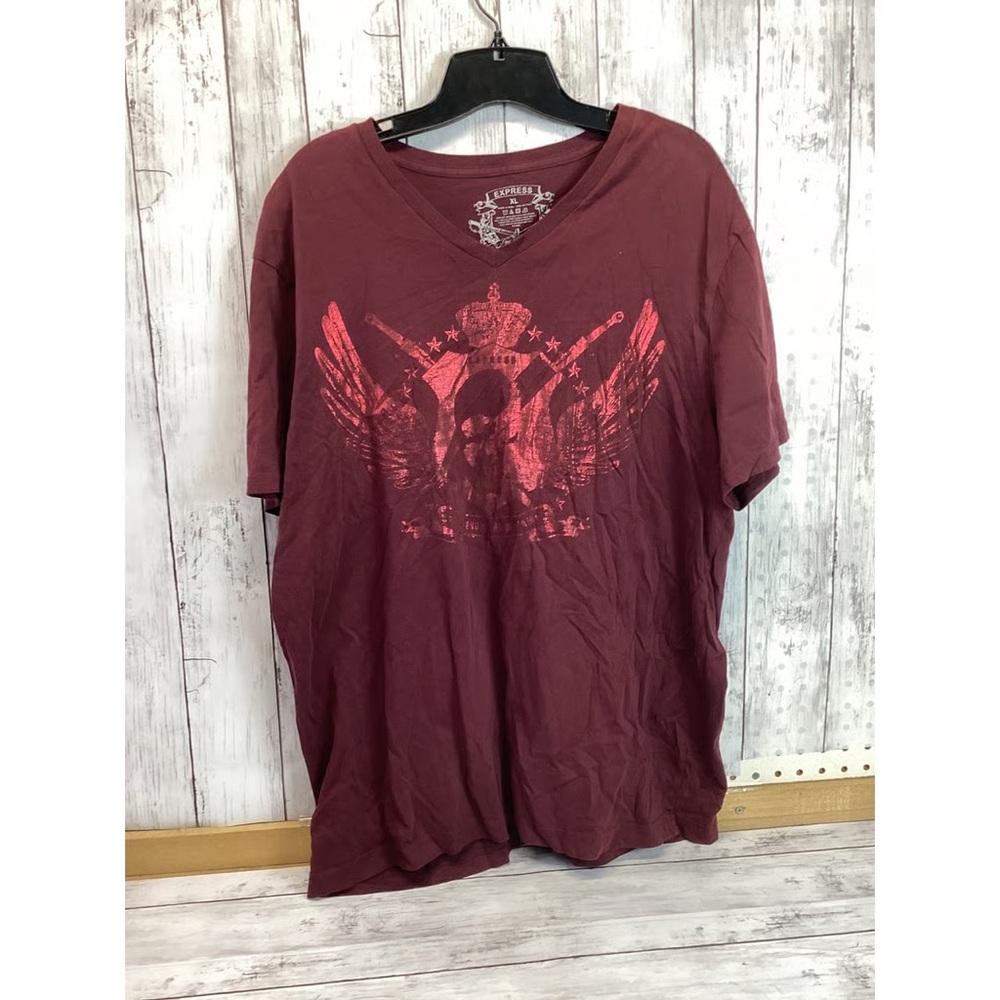 Express Vintage Men's Short Sleeve Maroon Tee Shirt Round Neck Pullover Size XL